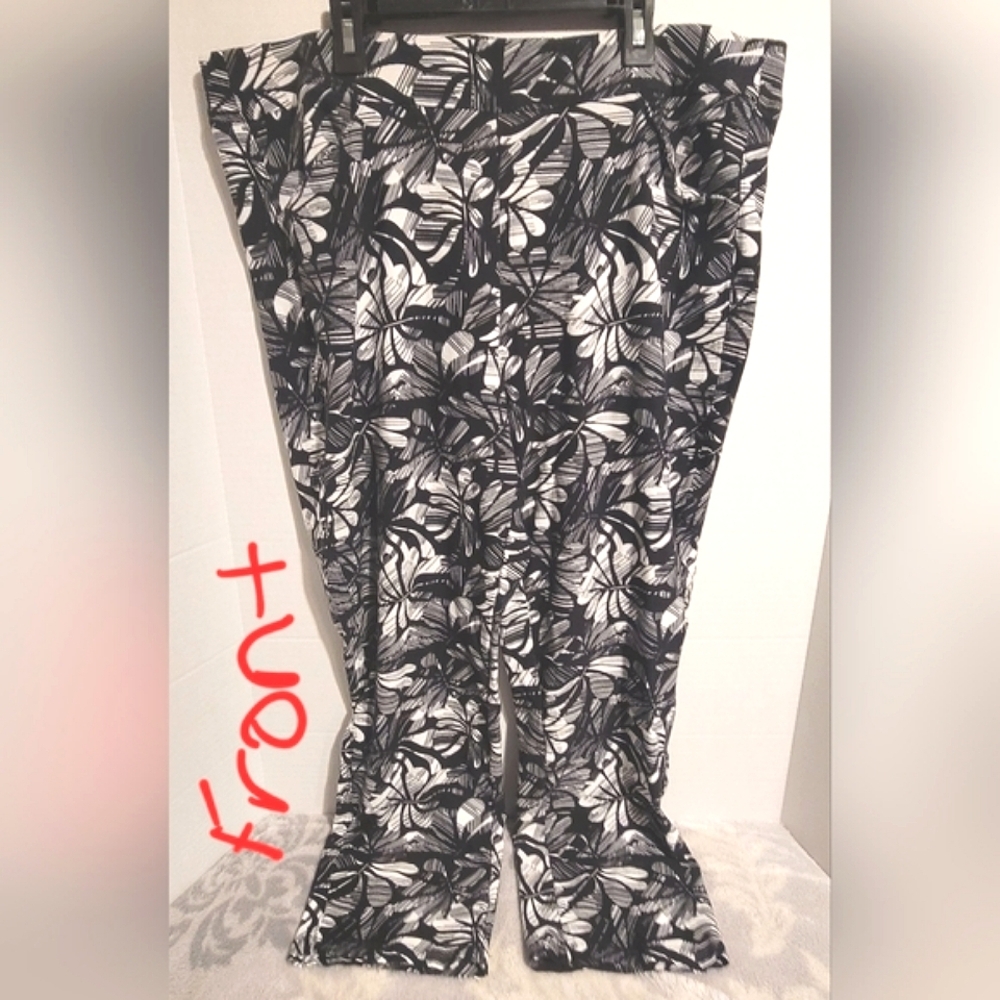 Chico's Boho Print Black White Elastic Waist Comfort Stretch Plus Size 16R